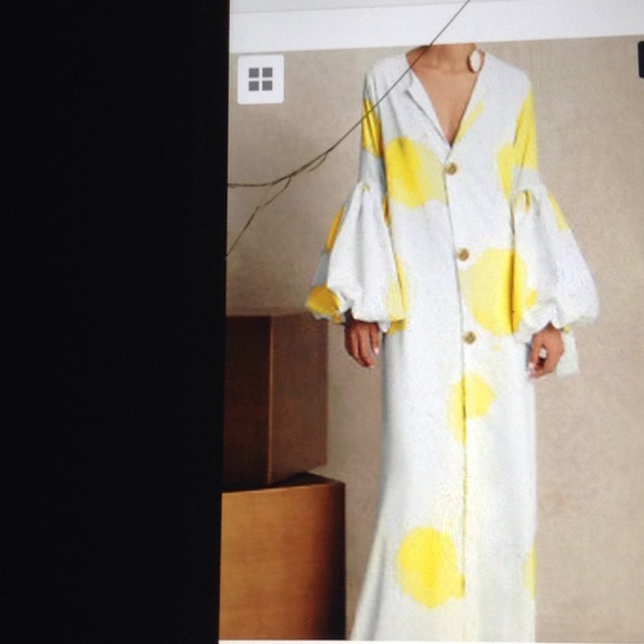 YELLOW PRINT PUFF SLEEVE BUTTON DOWN MAXI DRESS - Picture 3 of 3